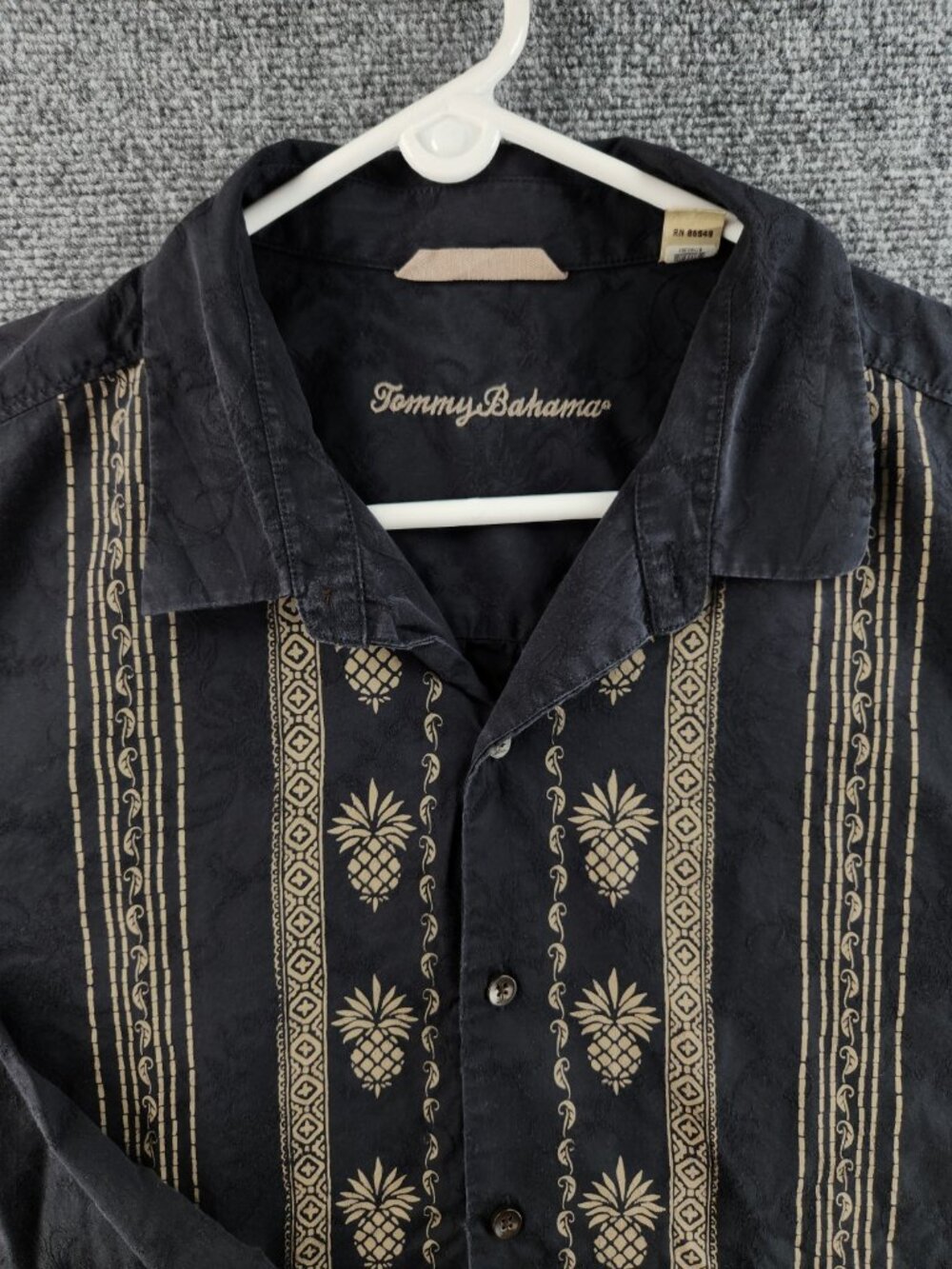 Tommy Bahama Tiki Pineapple Embroidery Cotton Silk Striped XL Black Casual Mens